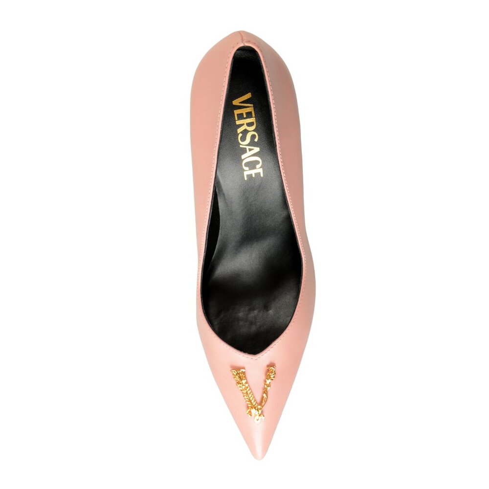 Versace Women's Gold V-Logo Dark Rose 100% Leather Heeled Pumps Shoes US 6 IT 36 - Picture 7 of 8